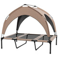 Beige and black outdoor pet canopy bed on a white background