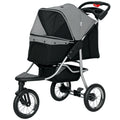 Pet stroller with gray and black canopy on a white background