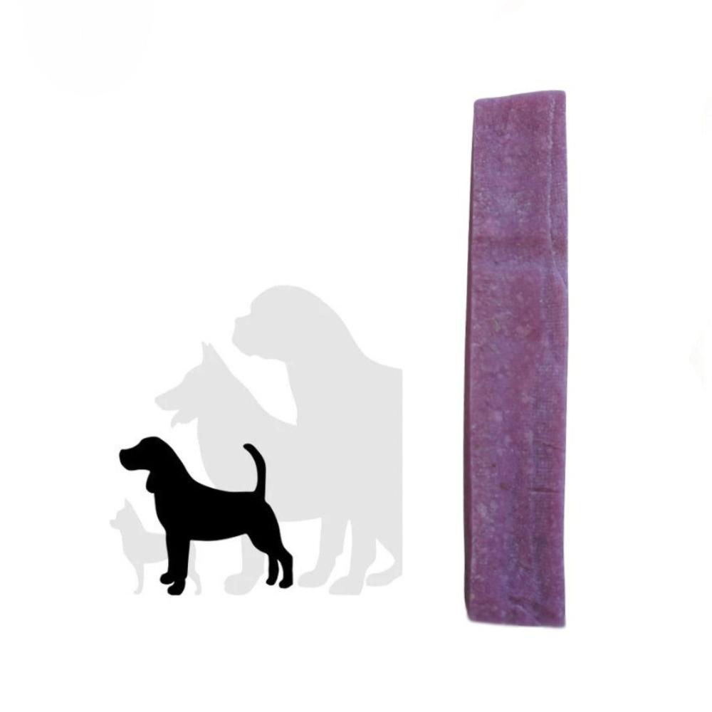 Purple dog chew toy with silhouettes of dogs on a white background