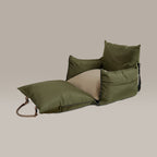 Green pet car seat on a beige background