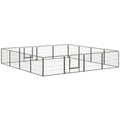 Black metal pet playpen on a white background
