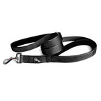 Black dog leash with a clip on a white background