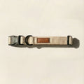 Dog collar with leather patch on a beige background