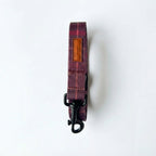 Plaid dog leash with black clip on a white background