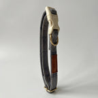 Dog collar with a leather patch on a light gray background