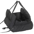 Black pet car seat with straps on a white background
