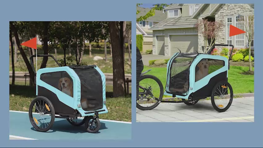 video of a pet bike trailer and stroller