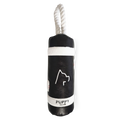 Black and white dog toy with rope handle on a white background, branded 'Puppy Club'.