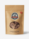 Kraft paper pet food package with 'Dried & True' branding on a white background