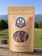 Kraft paper package of 'Tongue Twisters' with a scenic background