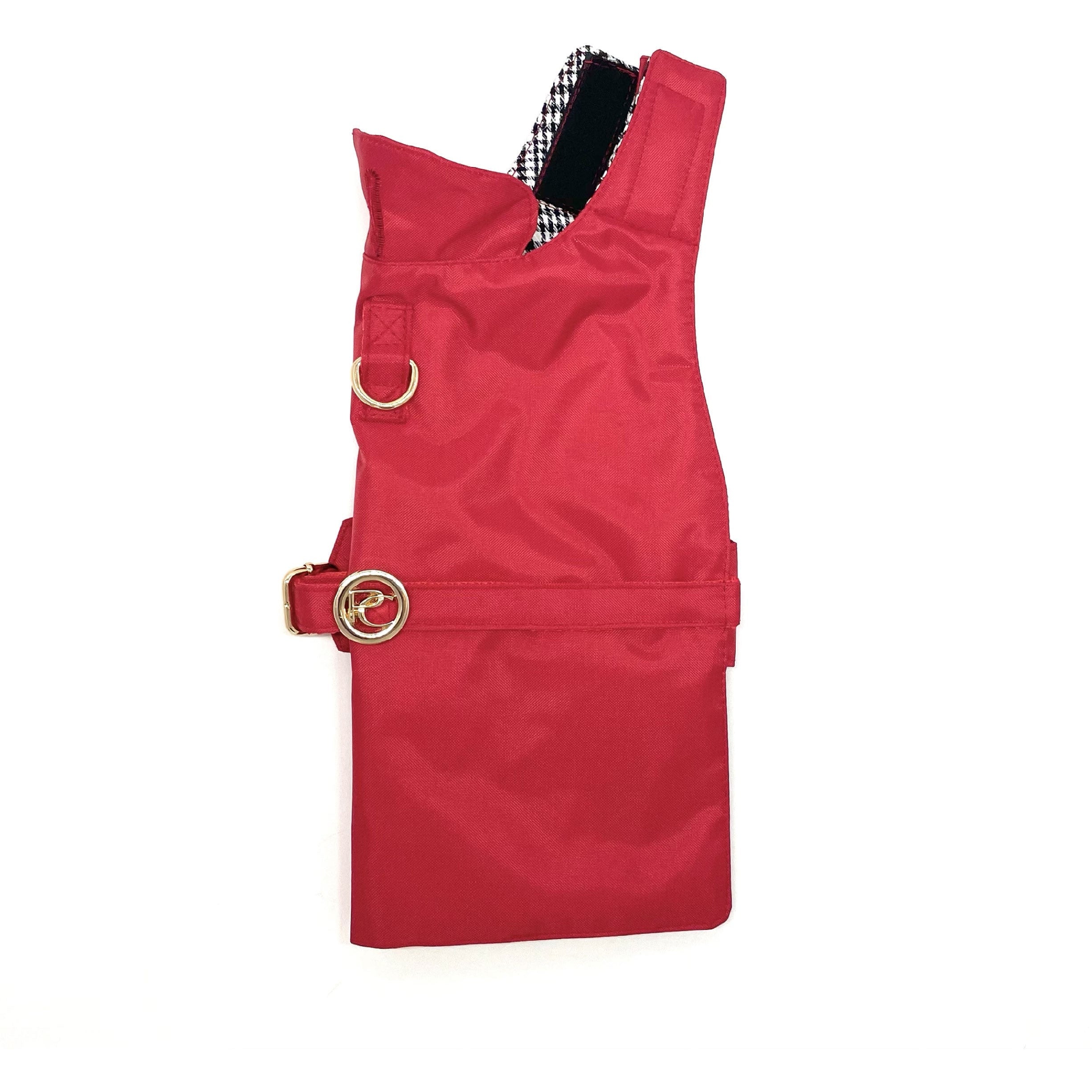 Dog Red raincoat with a gold buckle on a white background