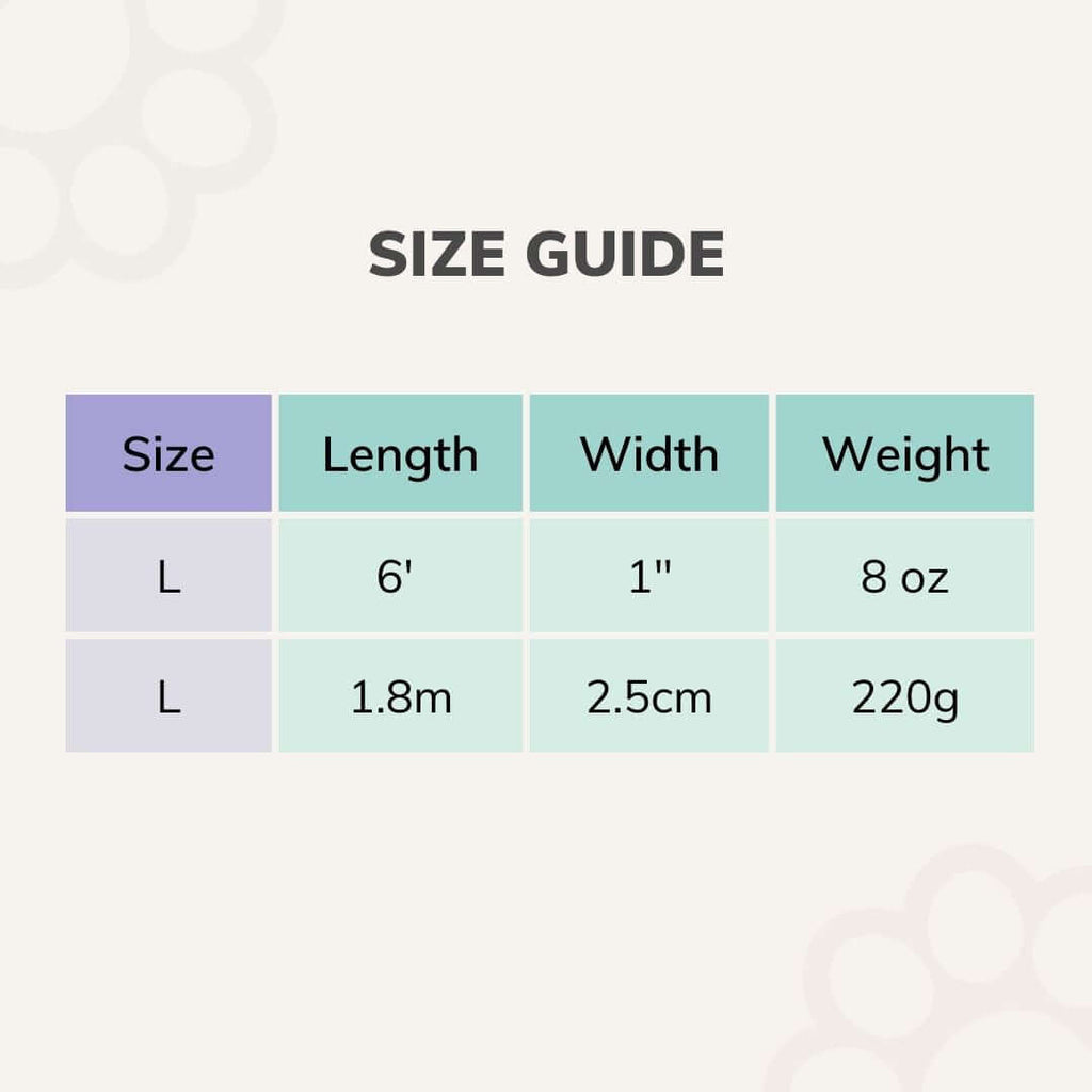 Size guide chart for a product with dimensions and weight.