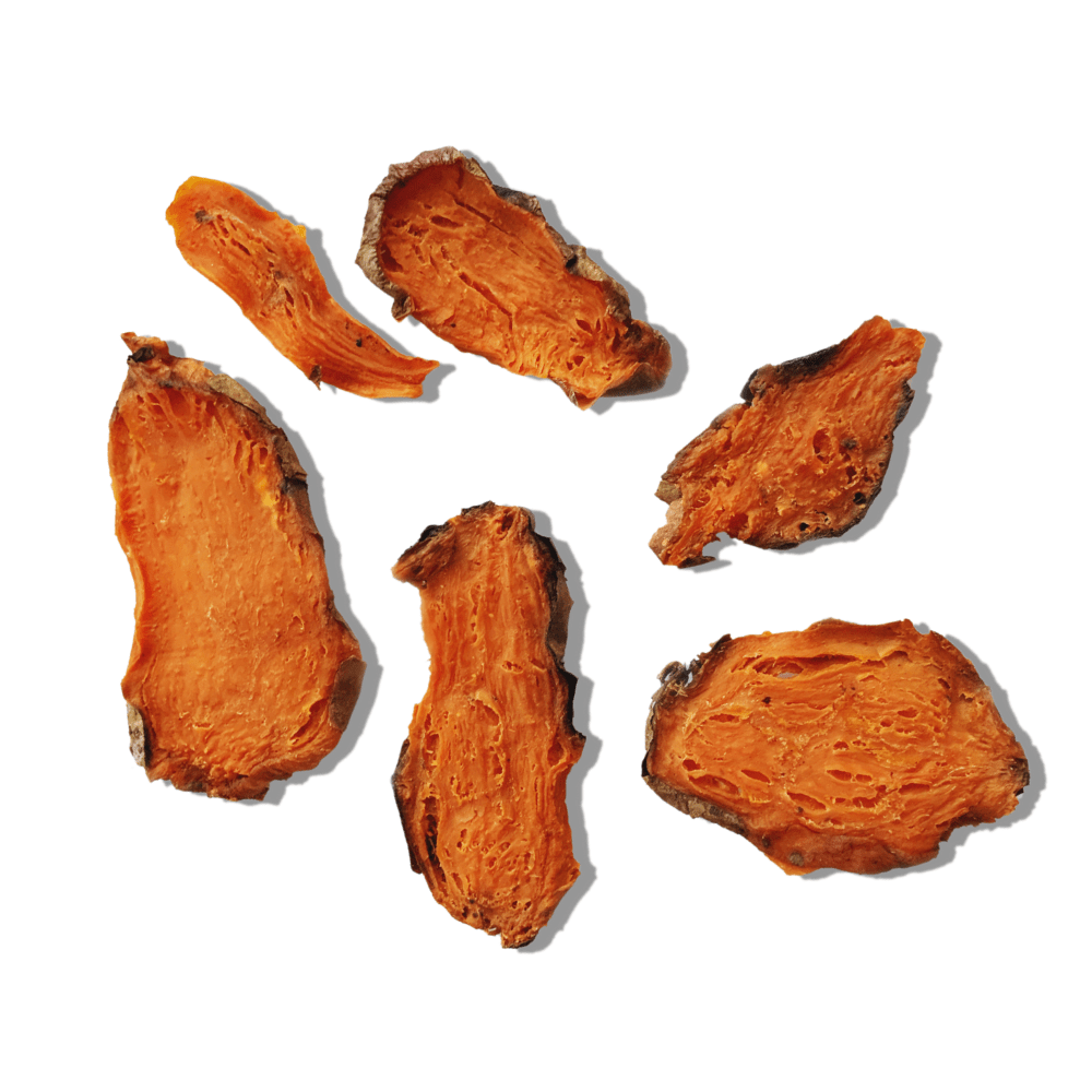 Dried sweet potatoes slices on a white background