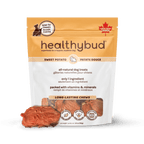 Package of healthybud sweet potato dog treats with a clear background