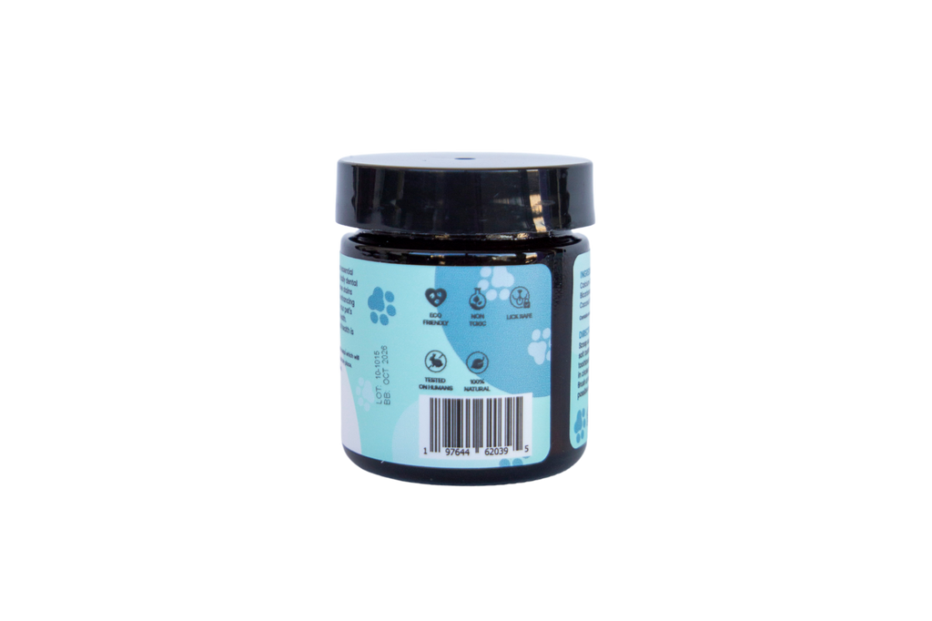 Jar with a blue label on a white background