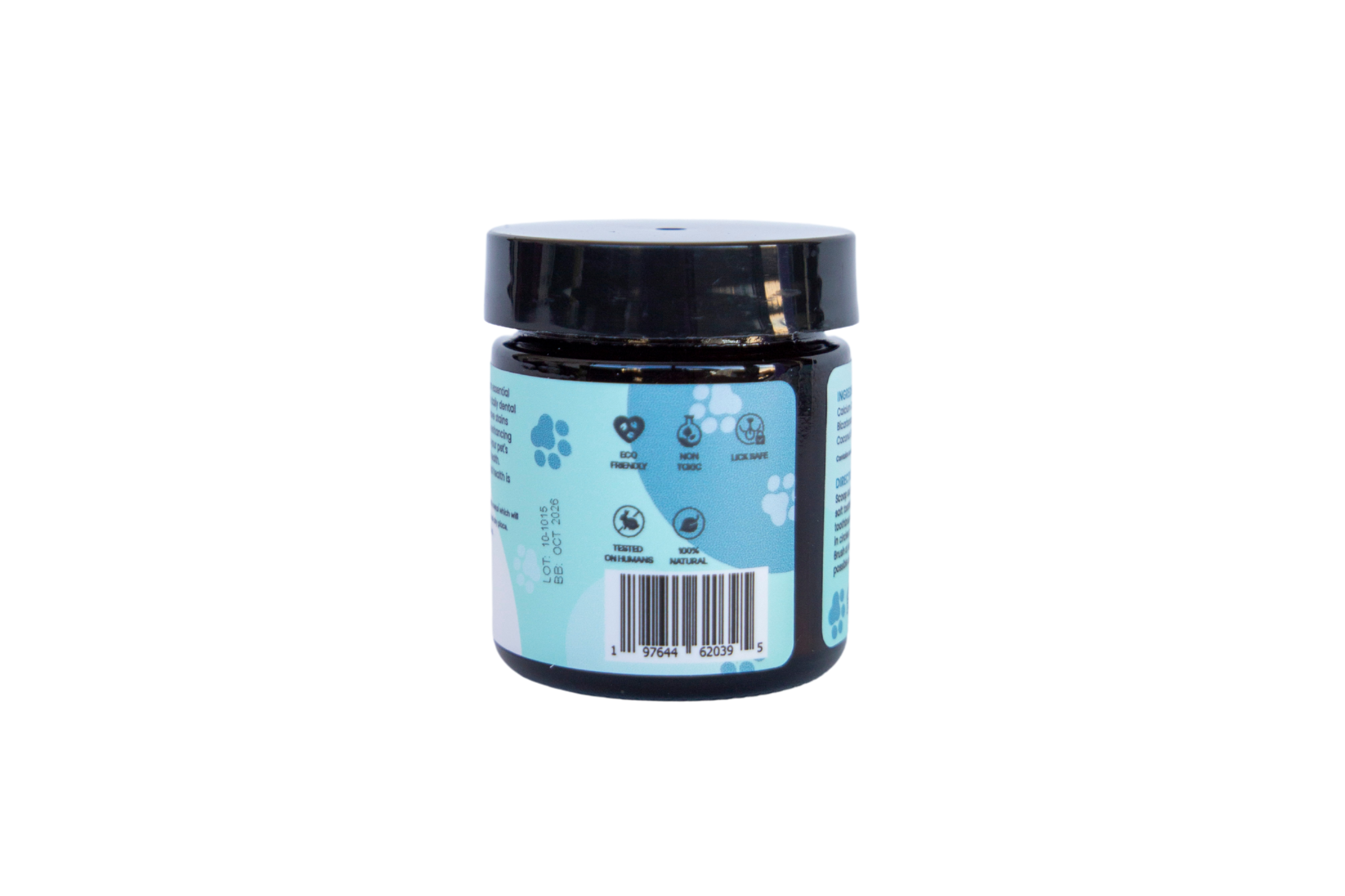 Jar with a blue label on a white background