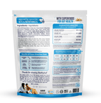 Back of a bag of dog food patties on a white background