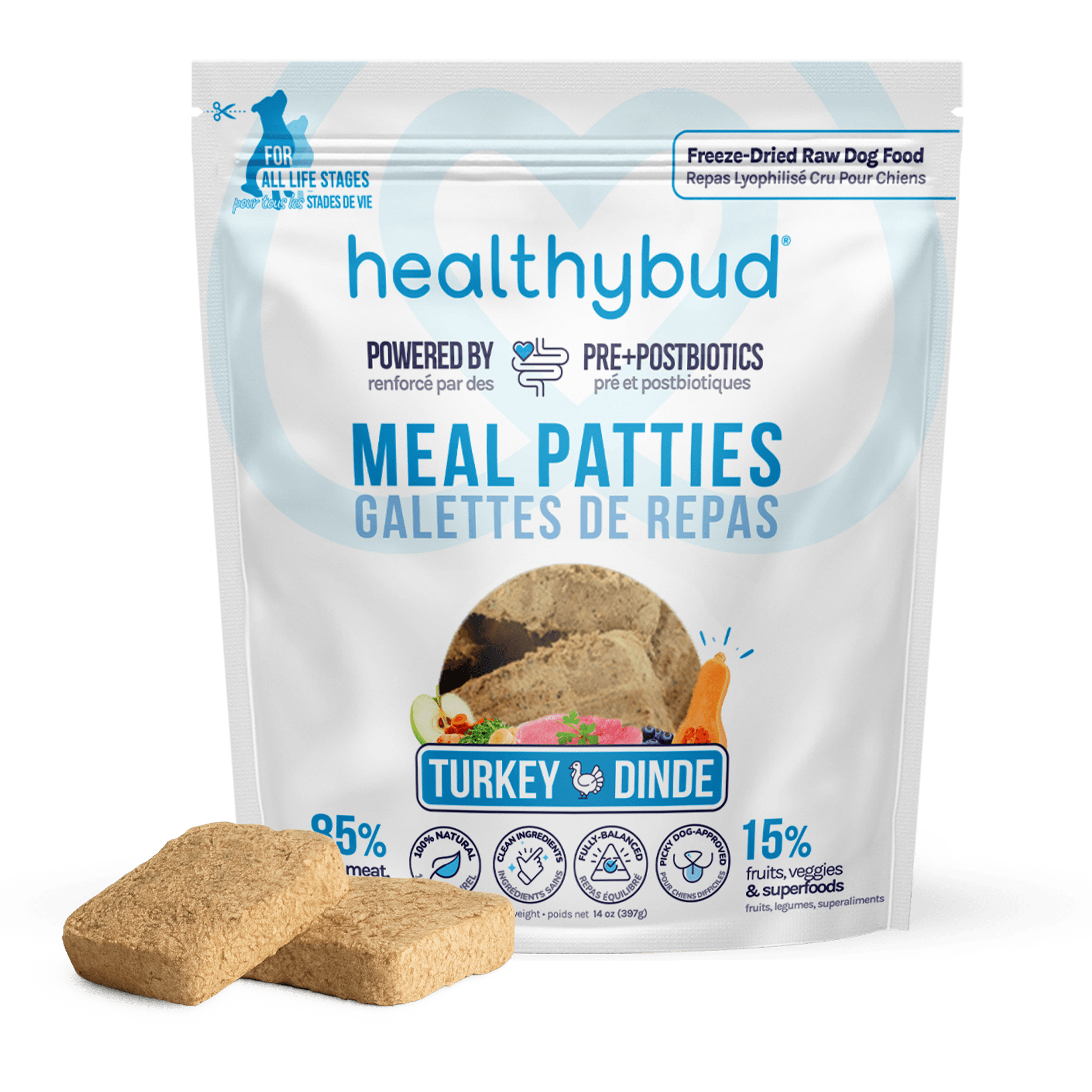 Bag of dog food patties
