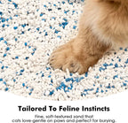 Cat paw on a bed of white and blue cat litter with text 'Tailored To Feline Instincts'.
