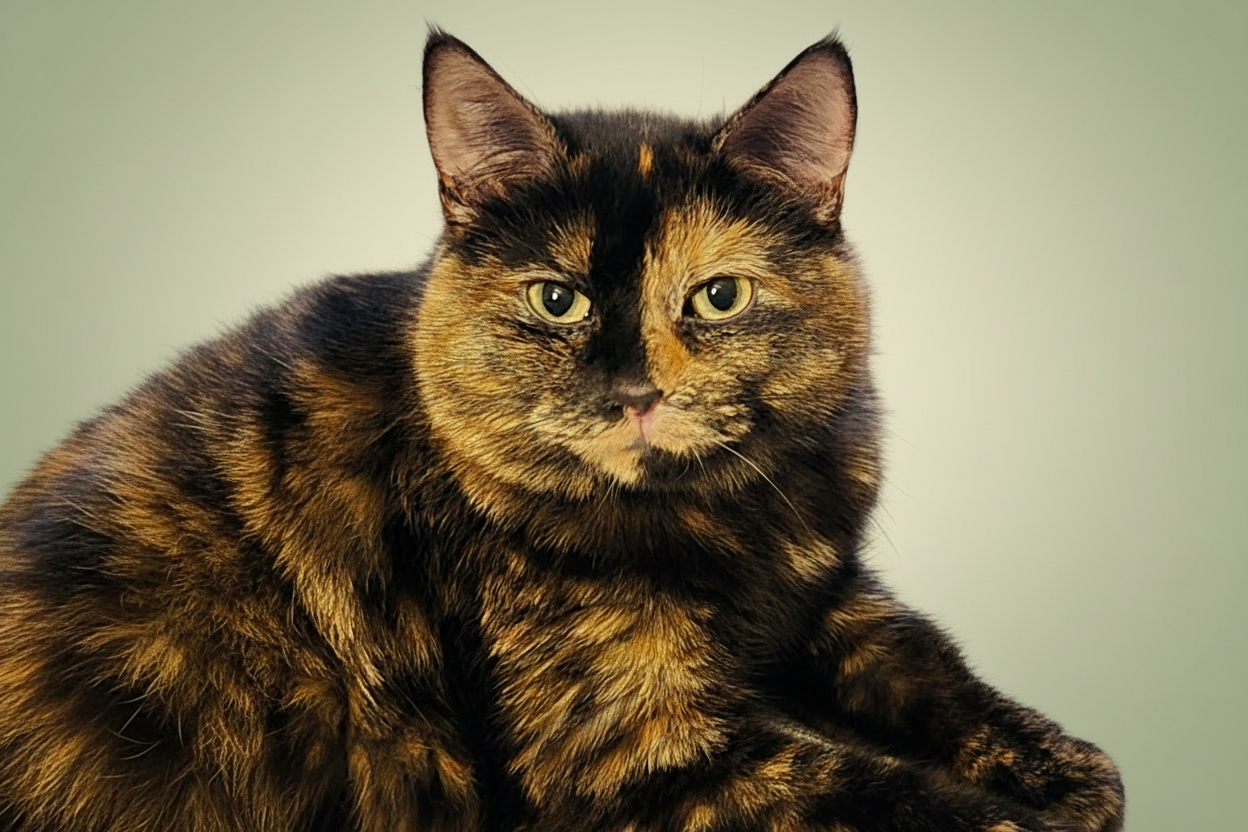 tortoiseshell cat with a neutral background