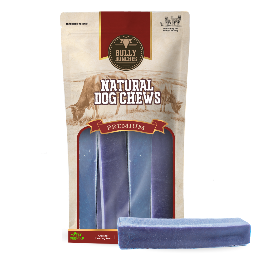 Bully Bunches Natural Dog Chews packaging with a single chew visible