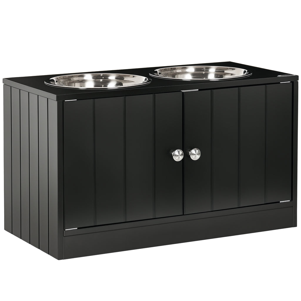 Elevated Dog Bowls for Large Dogs Pet Feeding Station with Stand, Storage, 2 Stainless Steel Food and Water Bowls, Black, 23.6" x 11.8" x 14"